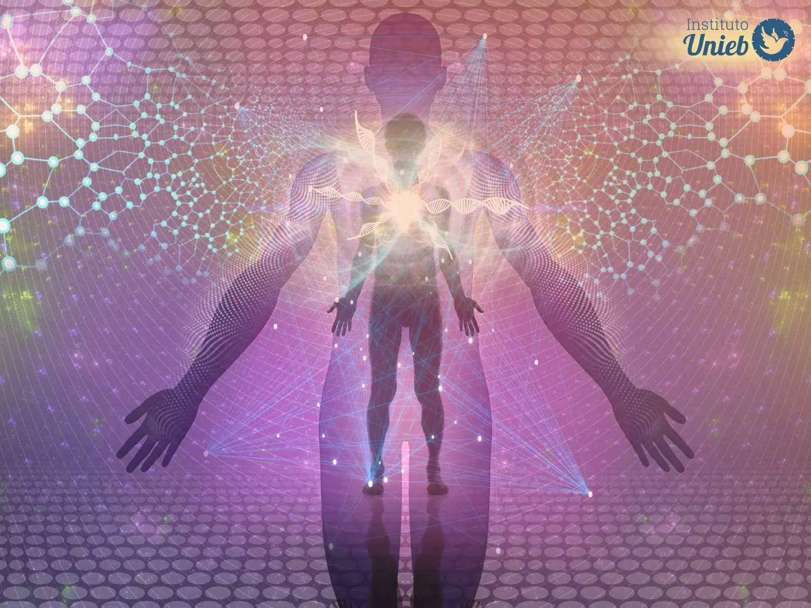 Silhueta de um corpo com espirais de energia ao redor em diversas cores - Instituto Unieb (Pai de santo Roberson Dariel) - Contato 11 96982-1121 - CEP 14801-040 - Av. Dom Pedro II 562, Centro, Araraquara, SP