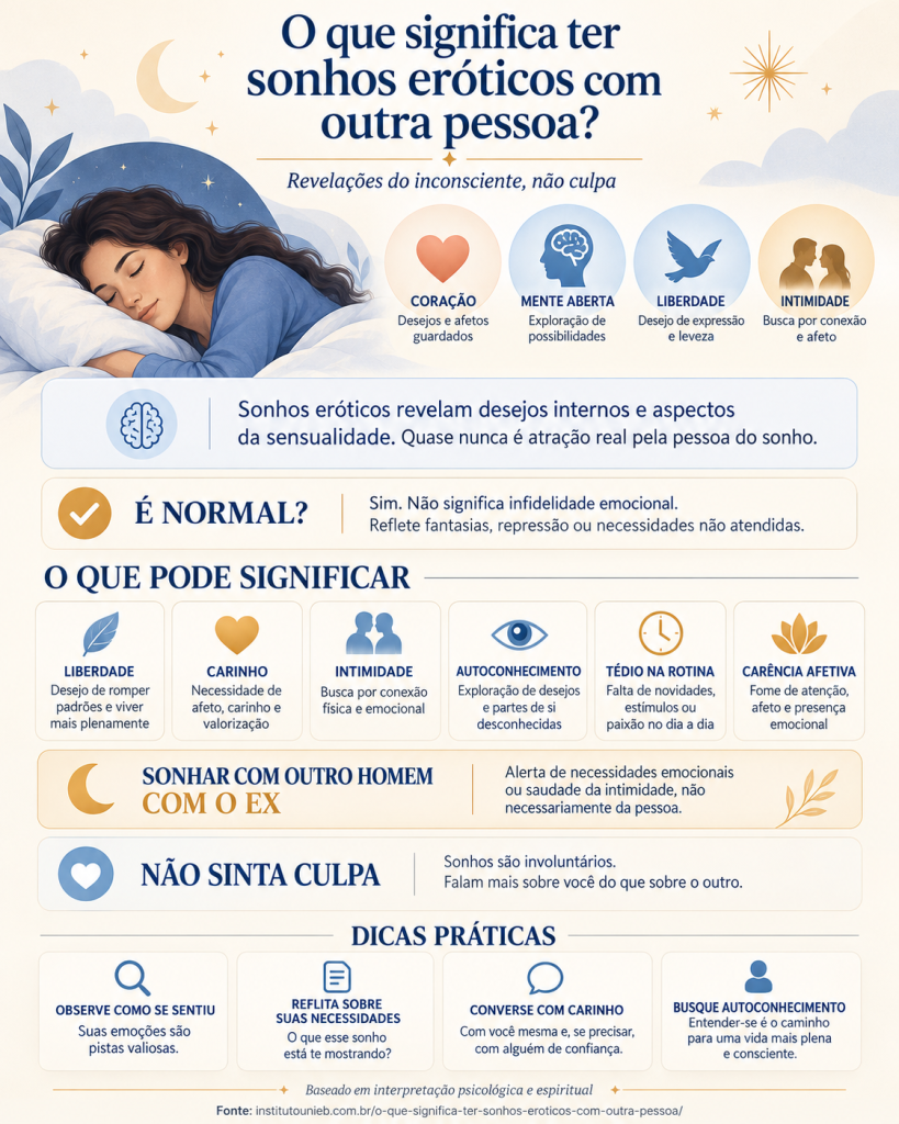 Infográfico informativo sobre o que significa ter sonhos eróticos com outra pessoa