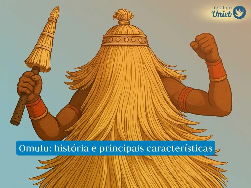 Ilustração de Omulu, divindade espiritual que usa roupa de palha cobrindo rosto e corpo