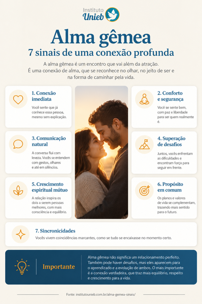Infográfico informativo sobre os sinais de Alma Gêmea