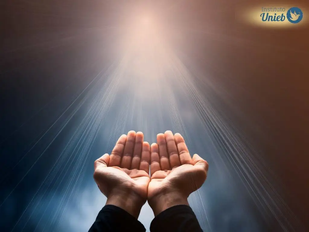 Duas mãos masculinas esticadas e viradas para cima recebendo um fecho de luz do céu - Instituto Unieb (Pai de santo Roberson Dariel) - Contato 11 96982-1121 - CEP 14801-040 - Av. Dom Pedro II 562, Centro, Araraquara, SP