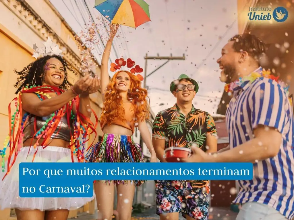 Homens e mulheres curtindo o Carnaval na rua, representando a energia dessa festa que muitas vezes leva à traição no Carnaval