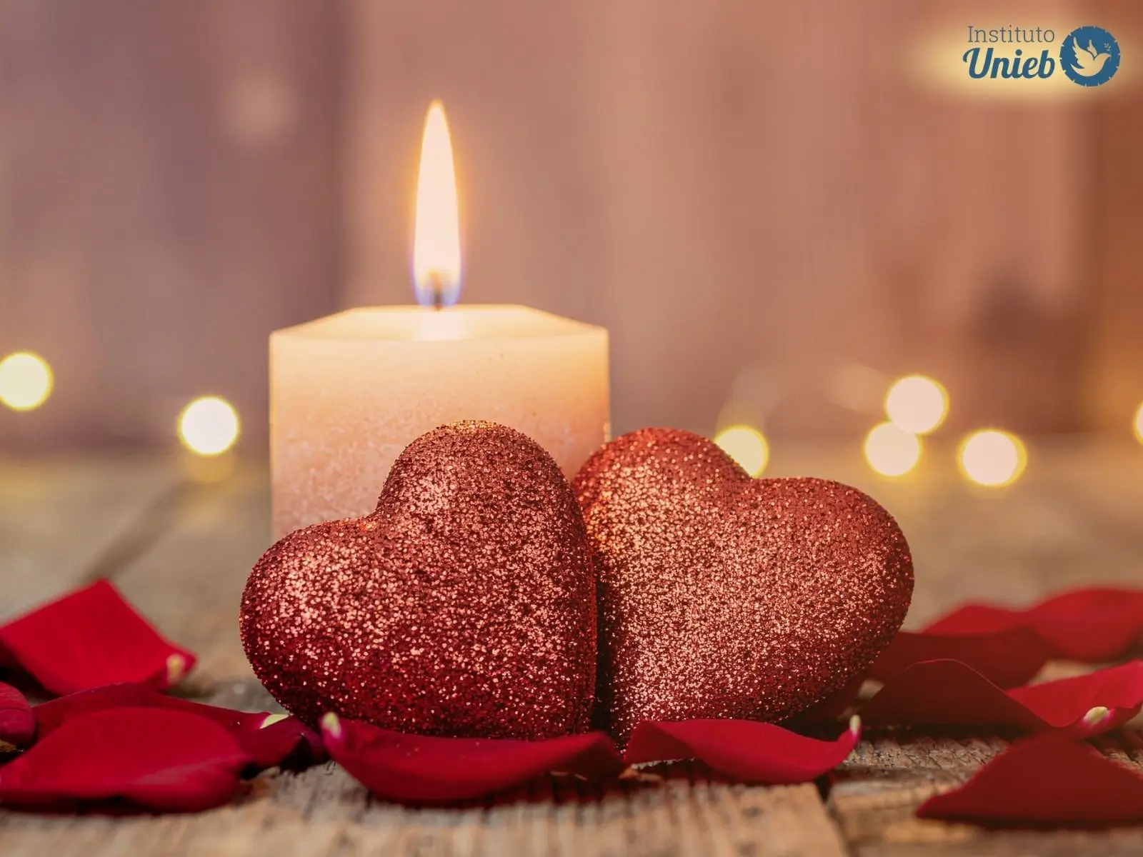 Unieb Vela acesa e corações vermelhos simbolizando a energia de rituais como Adoçamento e Amarração Amorosa