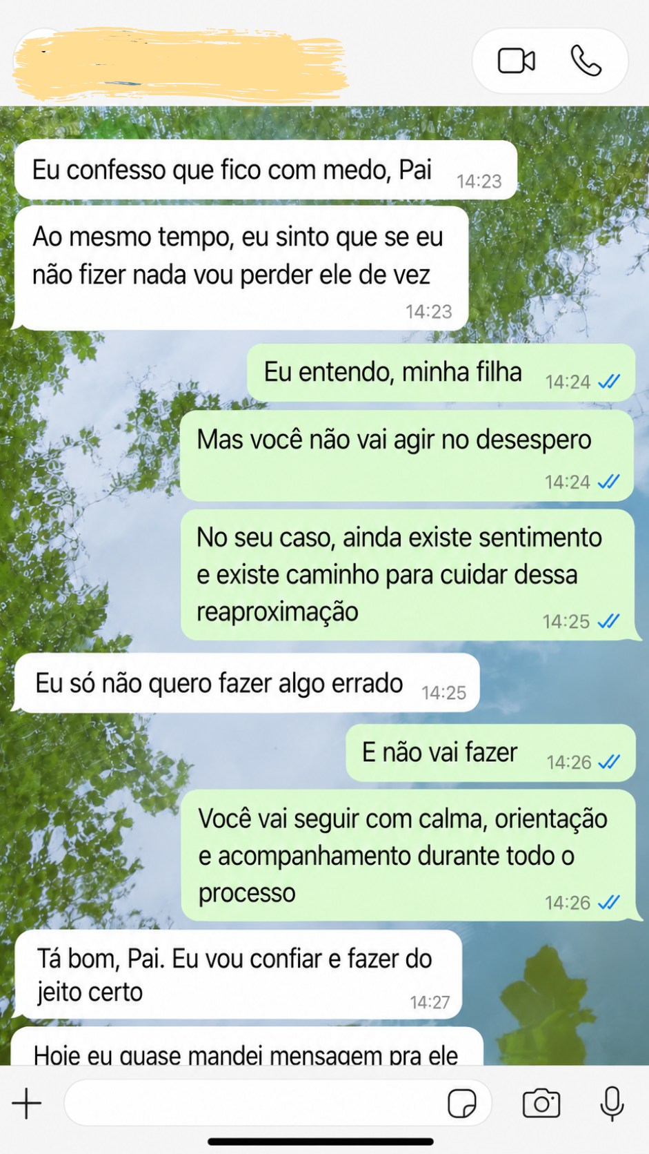 Print de WhatsApp sobre confiança no trabalho espiritual de reaproximação amorosa