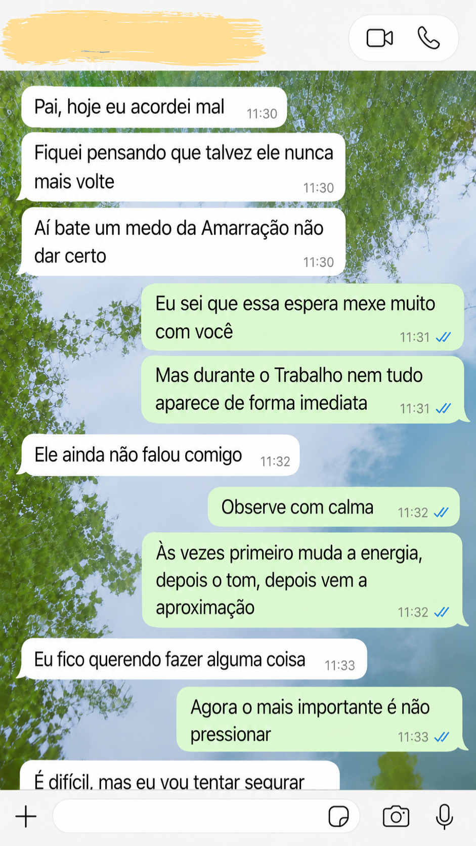Conversa sobre sinais e mudanças de energia durante trabalho de amarração amorosa