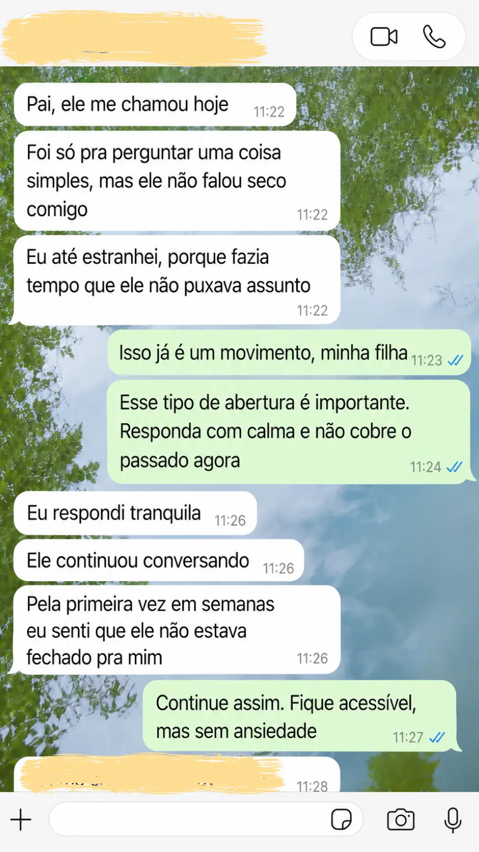 Print de WhatsApp mostrando reaproximação após semanas de silêncio do ex-parceiro