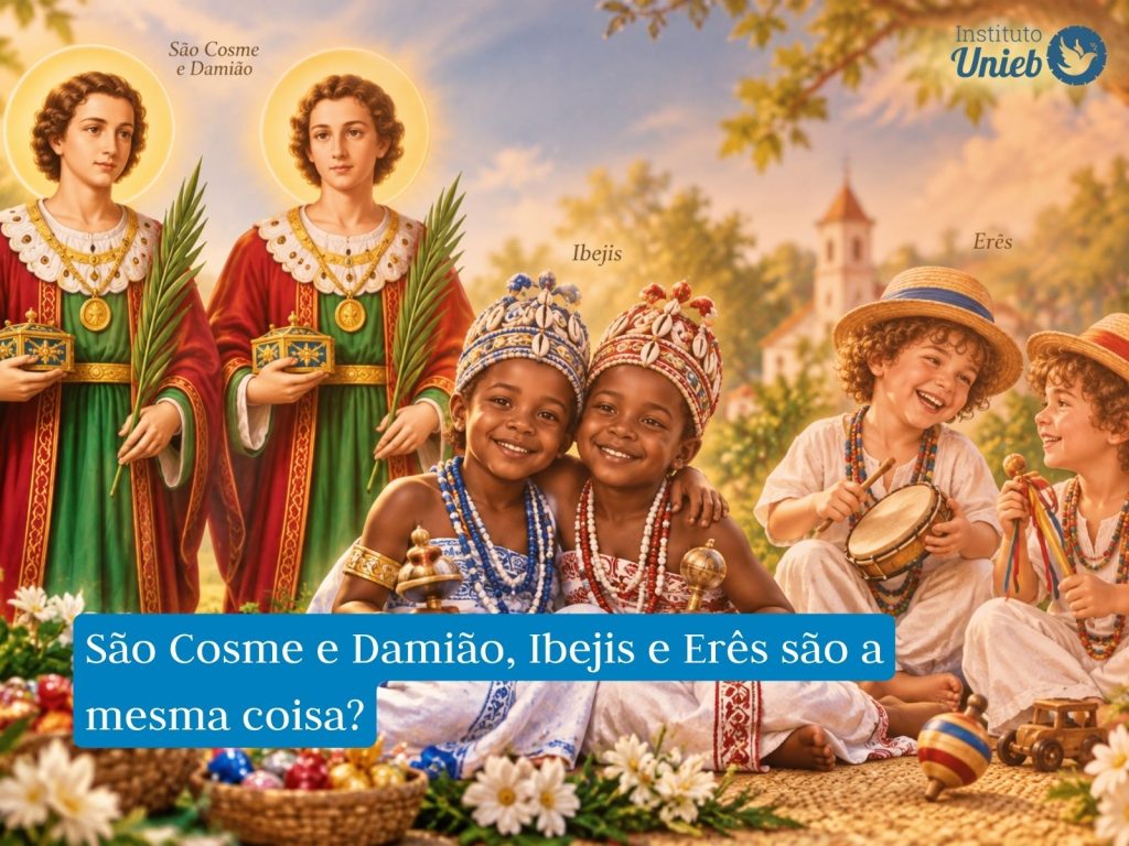 Imagem representa a dúvida se São Cosme e Damião, Ibejis e Erês são a mesma coisa